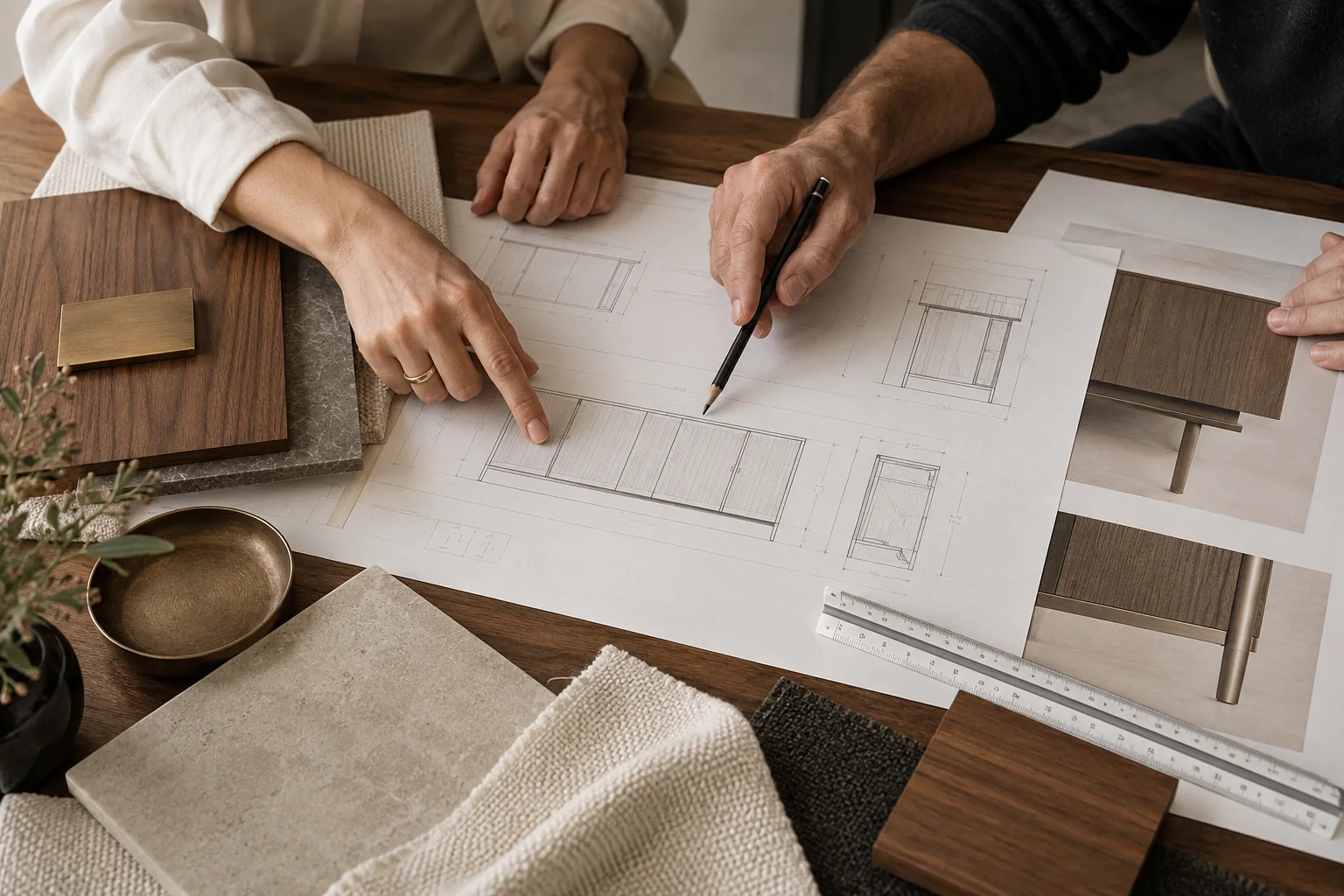 Illustration of reviewing drawings and material decisions