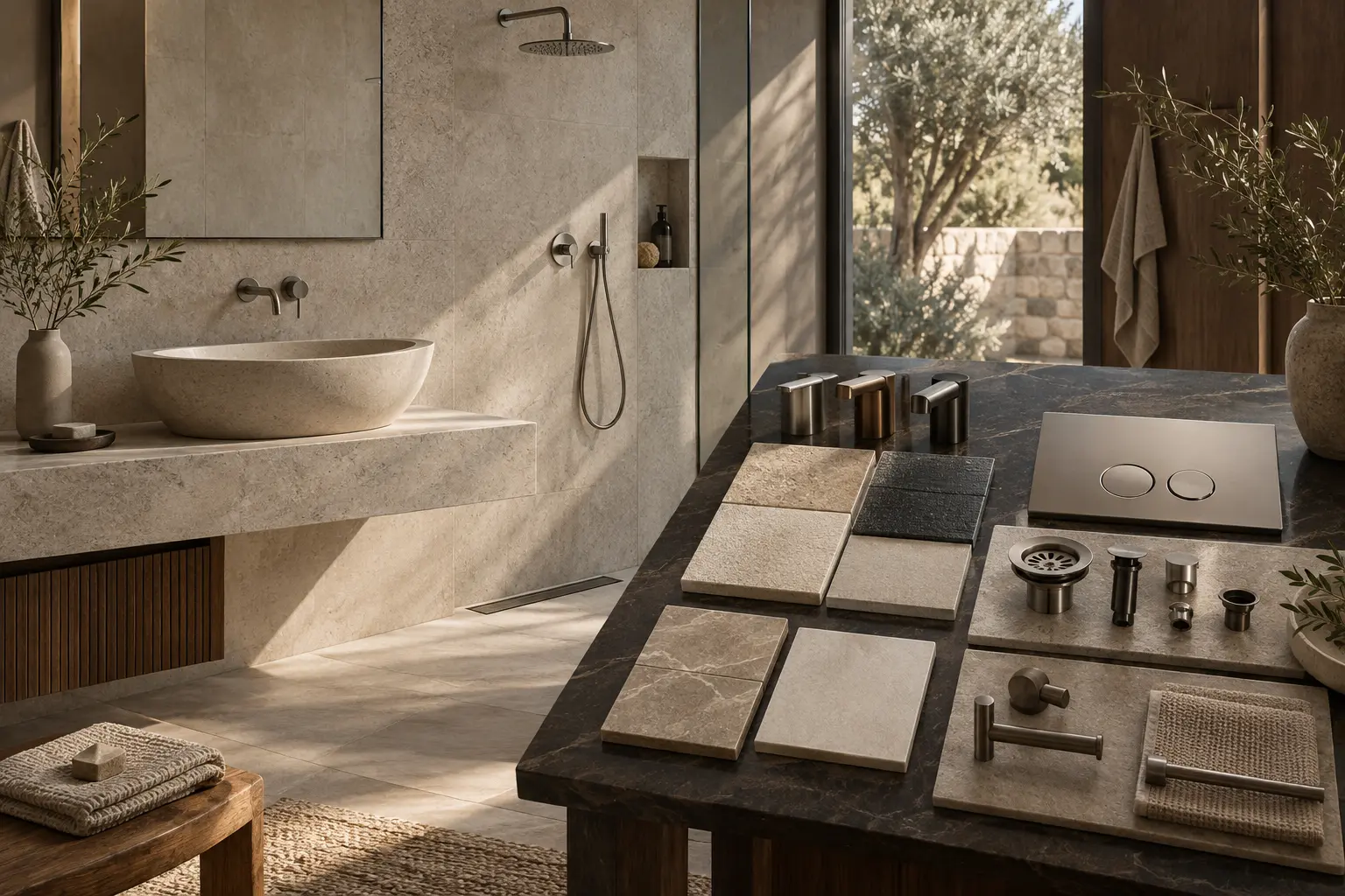 Basin, mixer and bathroom finish samples