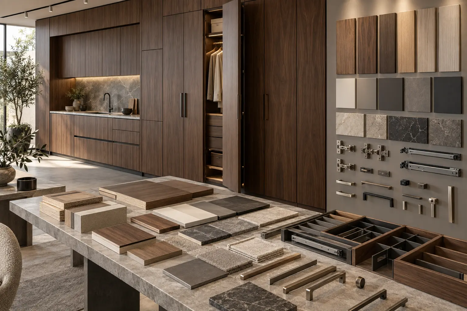 Cabinet finishes, board sections and fittings