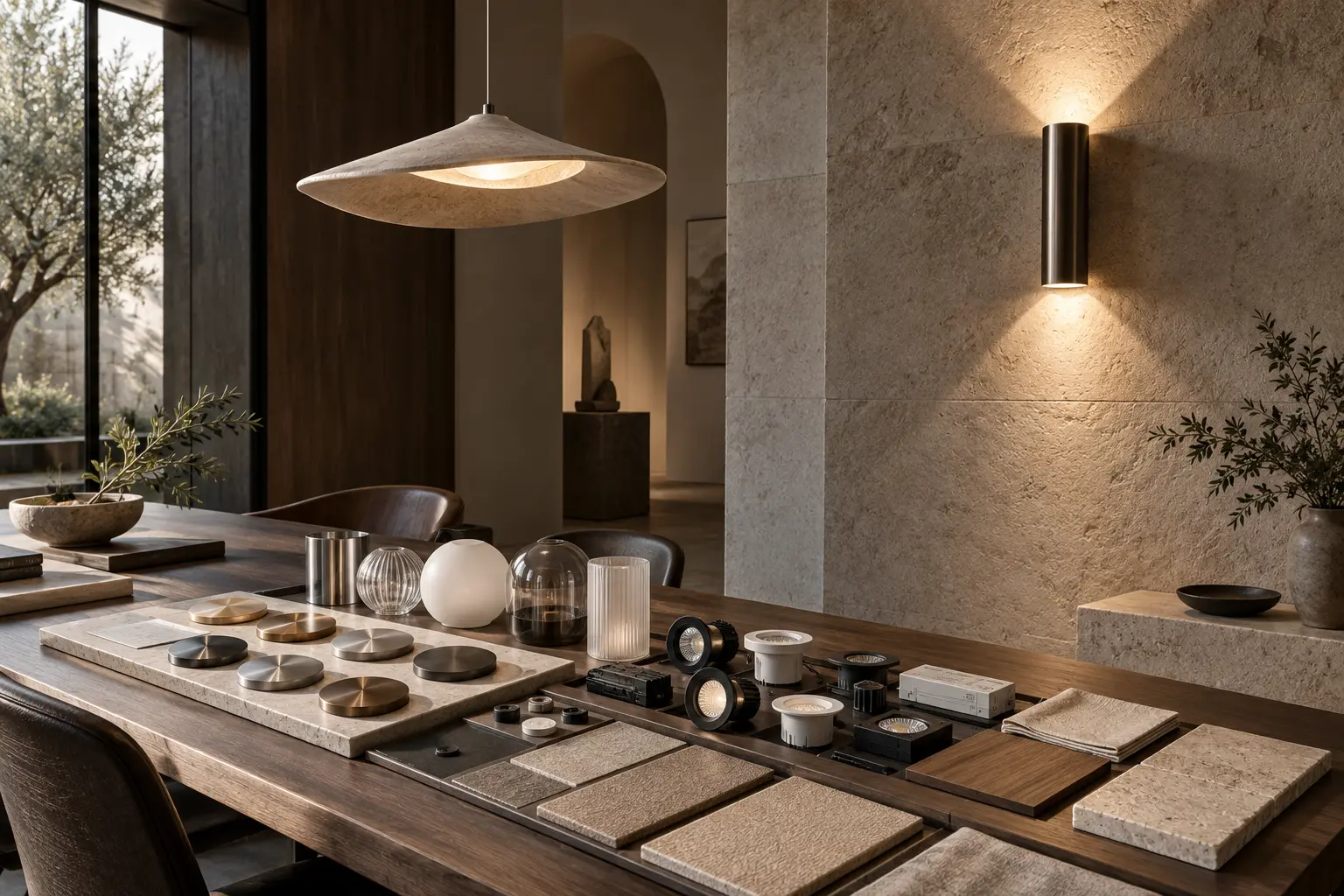 Metal finishes, glass and lighting components